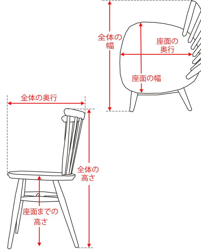 キッズ・チャイルドチェア　アンティークチェア・椅子　アーコールのスタッキングチェア（黄ドット・カスタード色）　サイズ表(ear-11c-y)