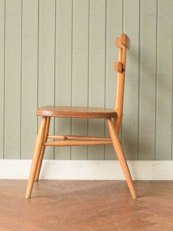 未使用アーコール Ercol ダブルバックチェア イエロードット スタッキング スクールチェア キッズチェア エルム材 花台 ビンテージ 英国家具 ■ 木製フレーム