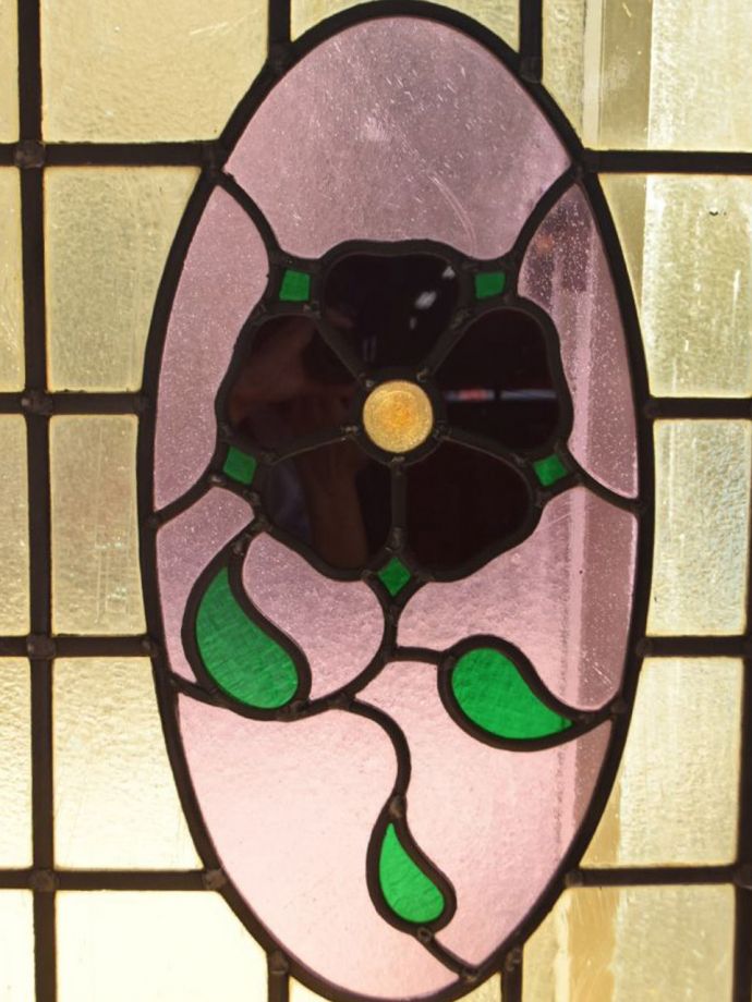 バラの模様のステンドグラス チューダーローズ模様のアンティークステンドグラス G 1249 アンティーク雑貨