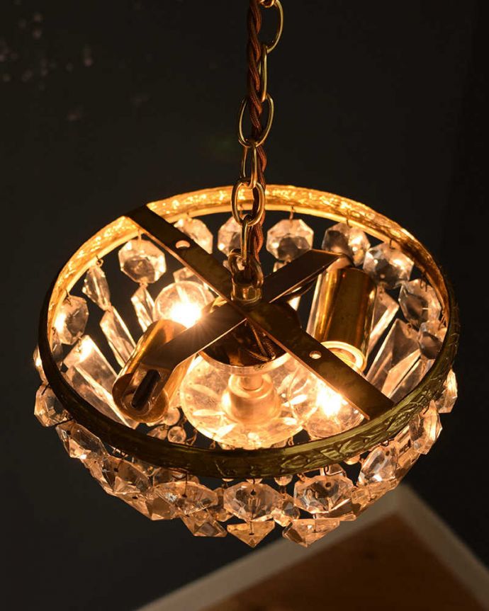 シャンデリア　照明・ライティング　フランスアンティークのプチシャンデリア(2灯)(E17丸球付) 。。(h-721-z)