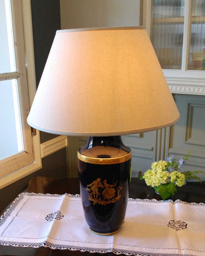 スタンドライト　照明・ライティング　フランスリモージュ（Limoges）濃紺×金彩が美しいテーブルランプ。。(h-803-z)