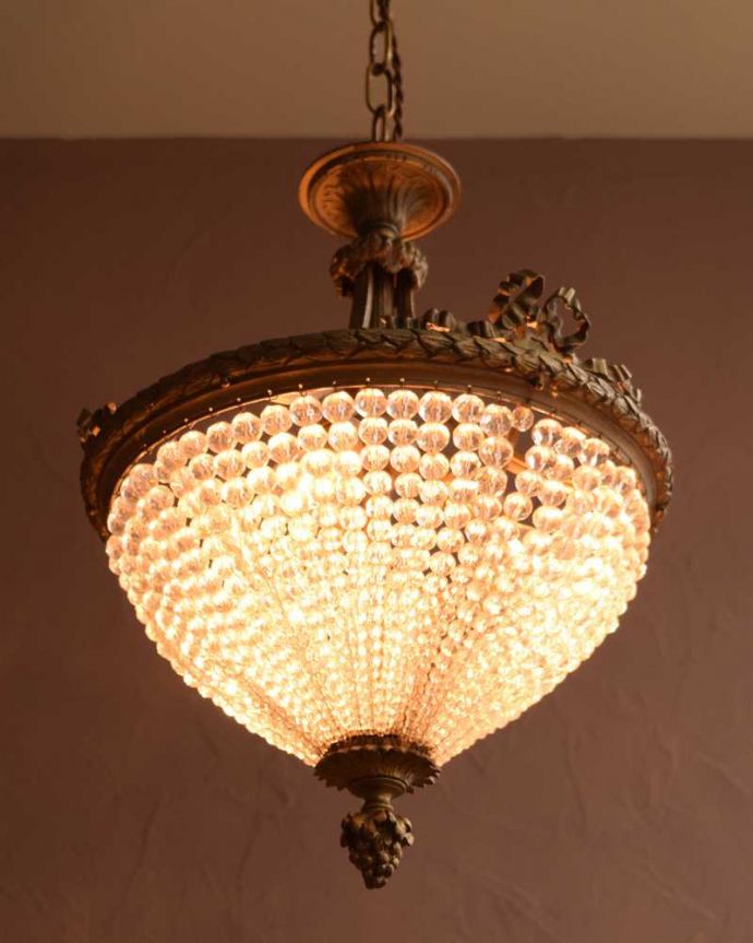 シャンデリア　照明・ライティング　フランスアンティークのシャンデリア(3灯)（Ｅ17シャンデリア球付） 。。(h-895-z)