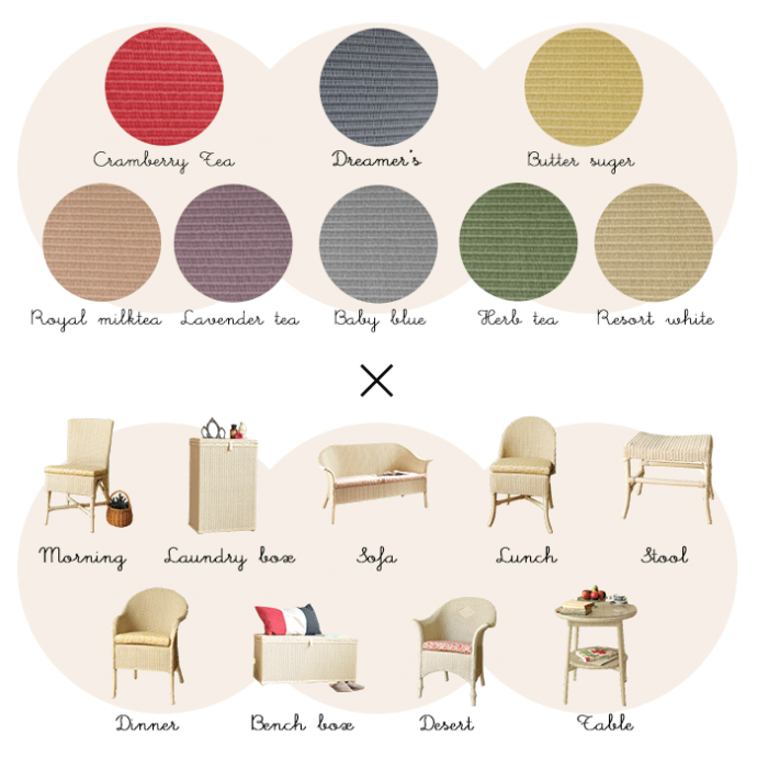 Handleオリジナル　アンティーク風　ロイドルームの椅子、8色から選べるHandleオリジナルのロイドルームスツール。8色×9アイテム＝72種類何度も試行錯誤を繰り返して作った8色のHandleのオリジナルカラーに、使いやすい椅子と家具が9アイテム＝合計72アイテムのHandleオリジナルロイドルーム。(hol-05)