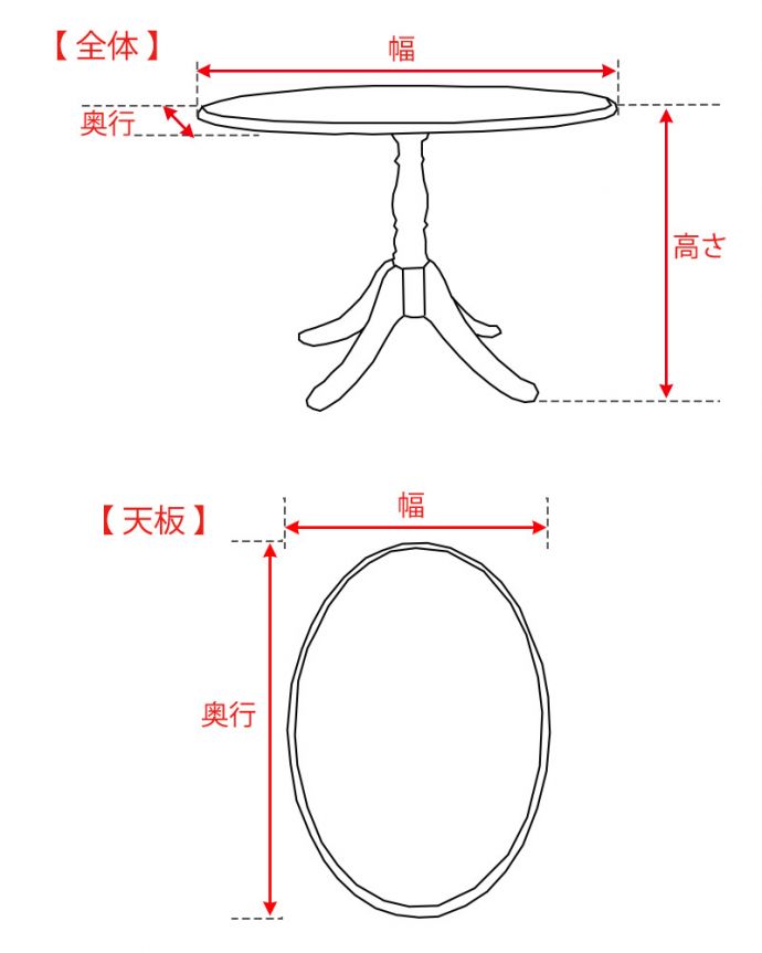 アンティークのテーブル　アンティーク家具　ワインテーブル　サイズ表(q-2423-f)