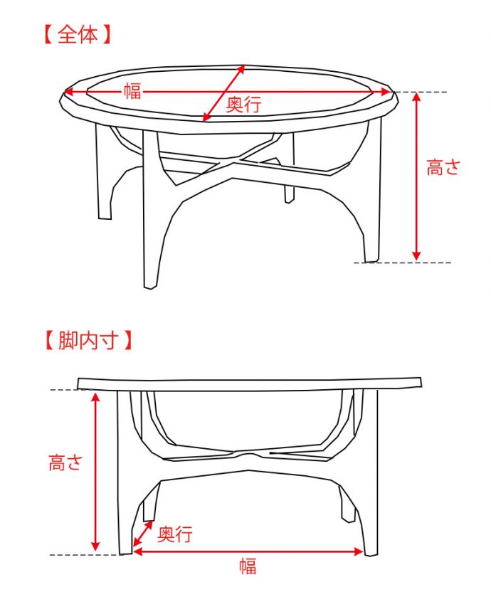 アンティークのテーブル　アンティーク家具　G-PLAN　タイルトップローテーブル　サイズ表(m-730-f)