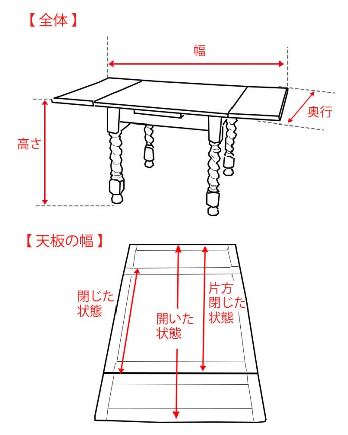 アンティークのテーブル　アンティーク家具　英国輸入のアンティーク家具、サイズが変えられる便利なドローリーフテーブル（ダイニングテーブル）。。(k-1706-f)
