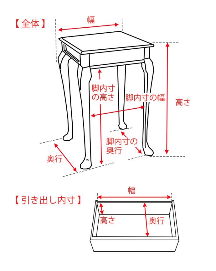 アンティークのテーブル　アンティーク家具　オケージョナルテーブル　サイズ表(q-2175-f)