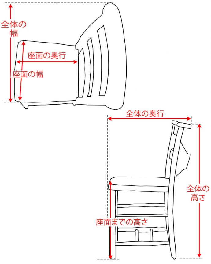 ダイニングチェア　アンティークチェア・椅子　チャーチチェア　サイズ表(m-652-c)