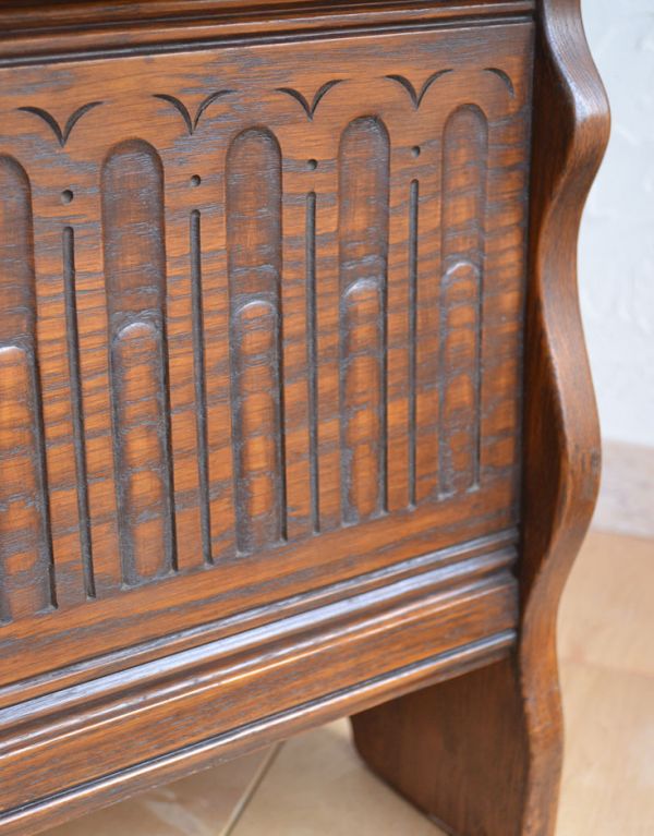 アンティークの英国家具、オーク材のコファー（ベンチ）(j-1462-f 