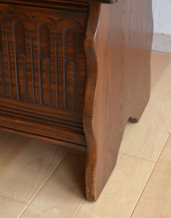 アンティークの英国家具、オーク材のコファー（ベンチ）(j-1462-f 