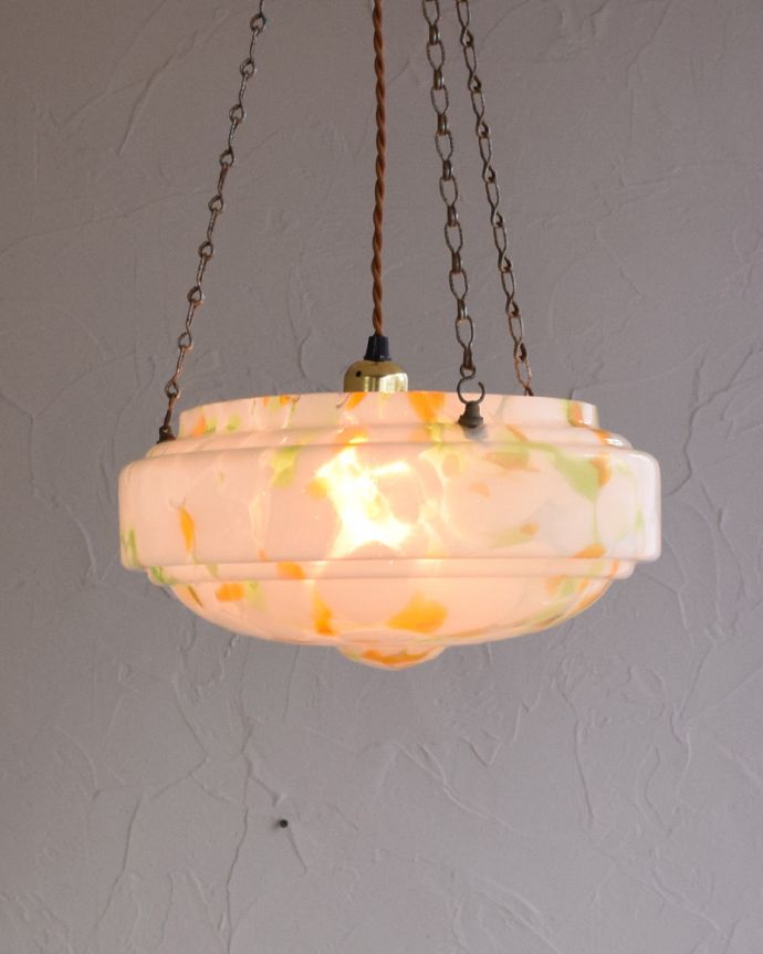 シャンデリア　照明・ライティング　マーブルガラスが美しいアンティークハンギングボウル（Ｅ26球付） 。とっても美しい照明の明かりでお部屋に個性をプラス。(j-147-z)