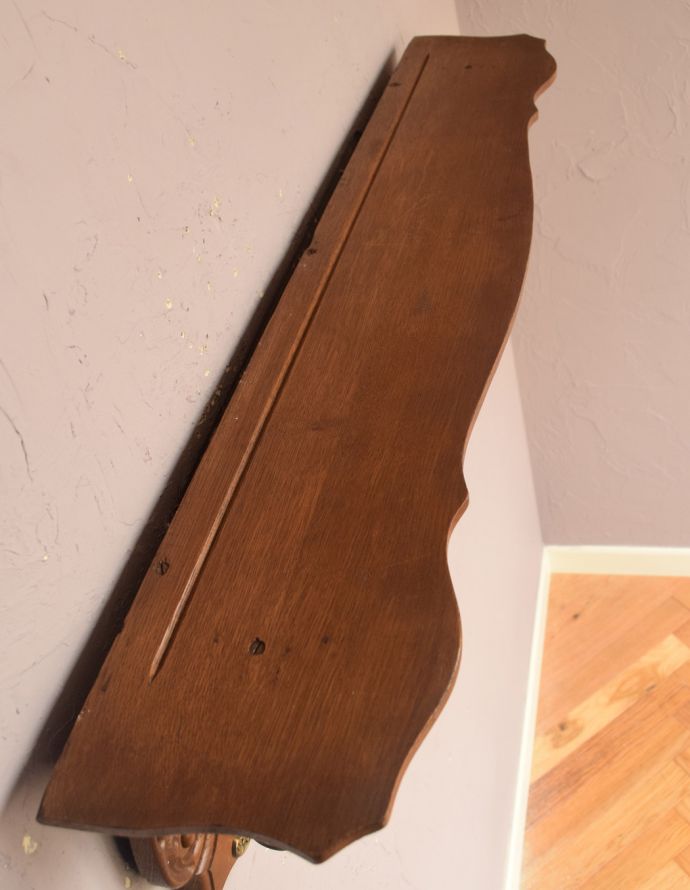 フランスアンティークのウッドシェルフ（オーク材）、真鍮製の