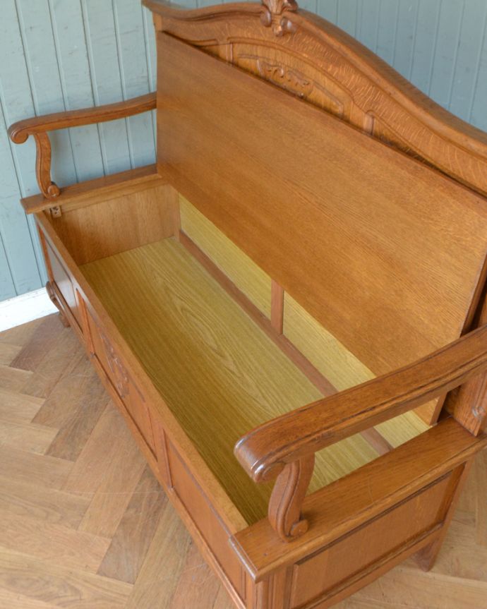 フランスの素敵なアンティーク家具、木製のベンチボックス(j-1789-f 