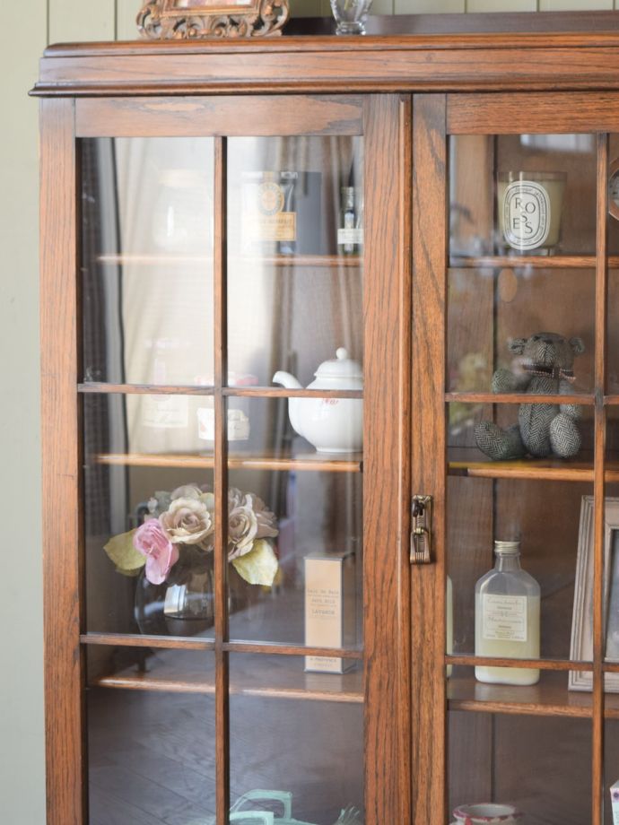 英国アンティークの扉付き本棚、オーク材のおしゃれなブックケース