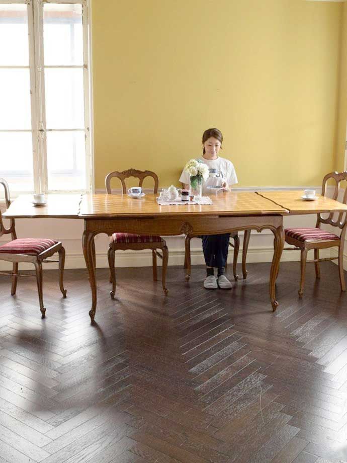 フランスの伸長式テーブル、猫脚が優雅なアンティークのダイニングテーブル
