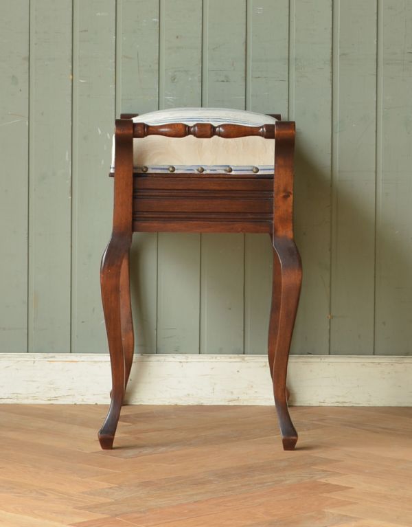 英国の収納付アンティークの椅子、布張りのスツール（ピアノスツール）(j-556-c)｜アンティークチェア・椅子