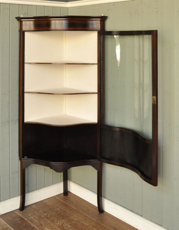 アンティーク コーナーキャビネット ガラス ミラー アンティーク