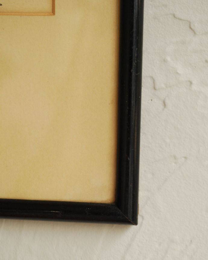 木の雑貨　アンティーク雑貨　壁のインテリアを楽しむアンティークの額絵。細身のブラックフレームがアクセントになります。(k-1796-z)