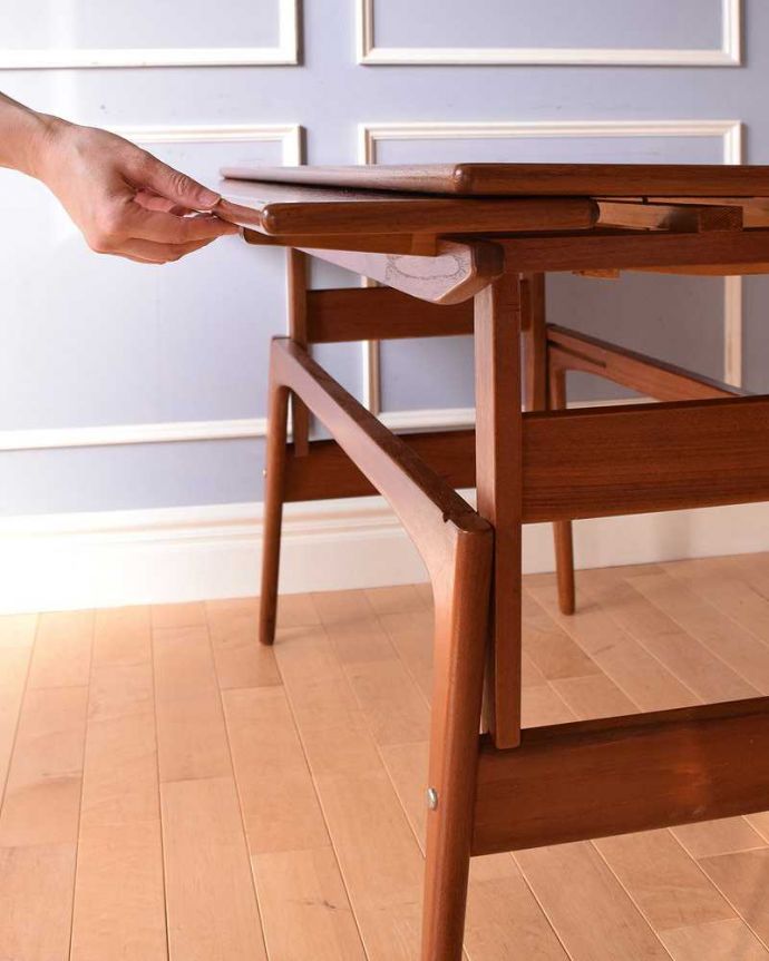 北欧スタイルのヴィンテージ家具、高さまで変えられる便利なダイニングテーブル（チーク材）(k-1873-f)｜アンティーク家具