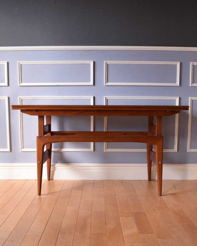 北欧スタイルのヴィンテージ家具、高さまで変えられる便利なダイニングテーブル（チーク材）(k-1873-f)｜アンティーク家具