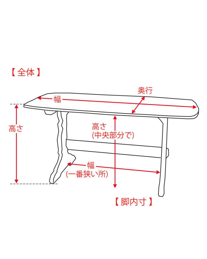 アンティークのテーブルのサイズイメージ
