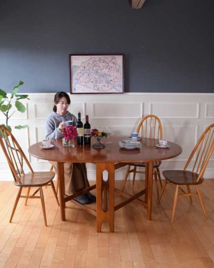 アンティークのテーブル　アンティーク家具　北欧スタイルの伸長式テーブル、ビンテージ家具のゲートレッグテーブル。使い方に合わせて3通りで使えるアンティークの定番アンティーク家具の定番テーブルと言えばゲートレッグテーブル。(k-2684-f)