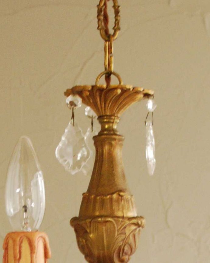 シャンデリア　照明・ライティング　ガラスパーツ×真鍮製シャンデリア３灯タイプ（E17シャンデリア球付）。。(k-2760-z)