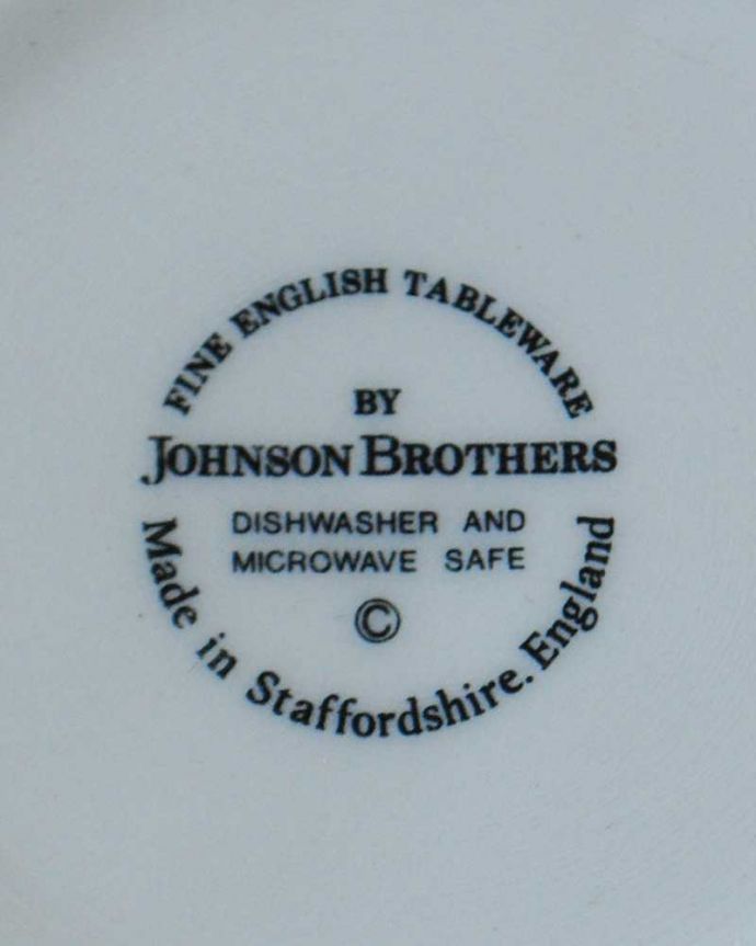 アンティーク 陶磁器の雑貨　アンティーク雑貨　上品なお花柄が素敵なジョンソン・ブラザーズのアンティークボウル(サマーチンツ) 。裏側のポーセリンマーク製造メーカー保証の意味がこもった窯印、ポーセリンマークがあります。(k-2846-z)