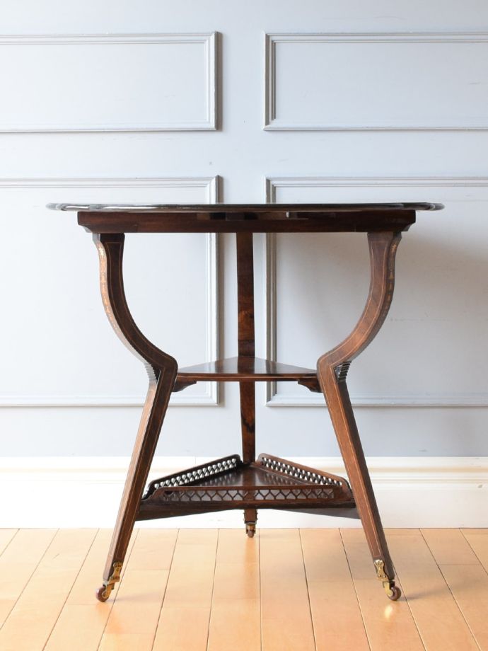 英国のアンティークの美しいティーテーブル、ローズウッドの伸長式バタフライテーブル
