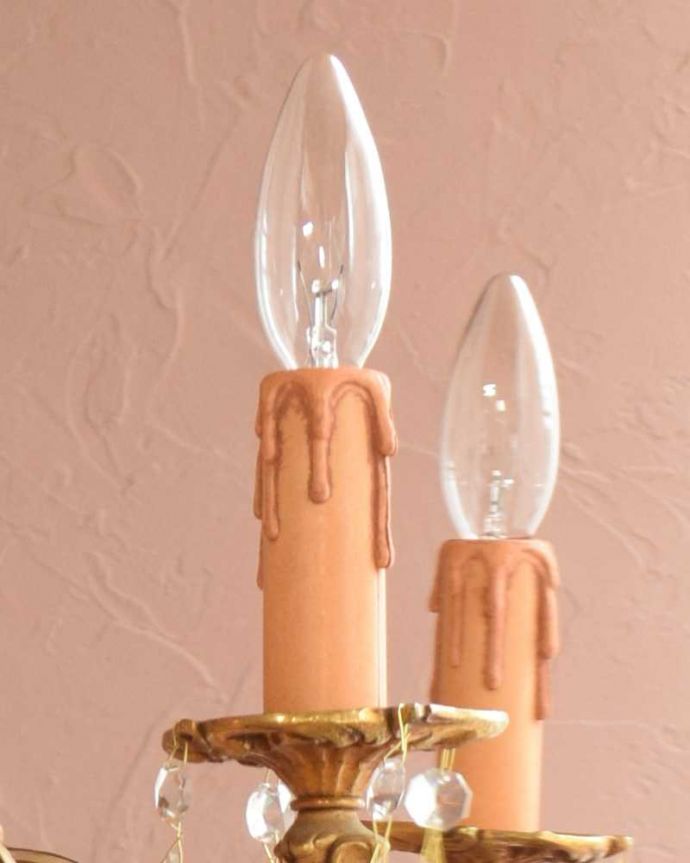 シャンデリア　照明・ライティング　ガラスドロップ×真鍮製アンティークシャンデリア（6灯）（Ｅ17シャンデリア球付） 。。(k-3380-z)