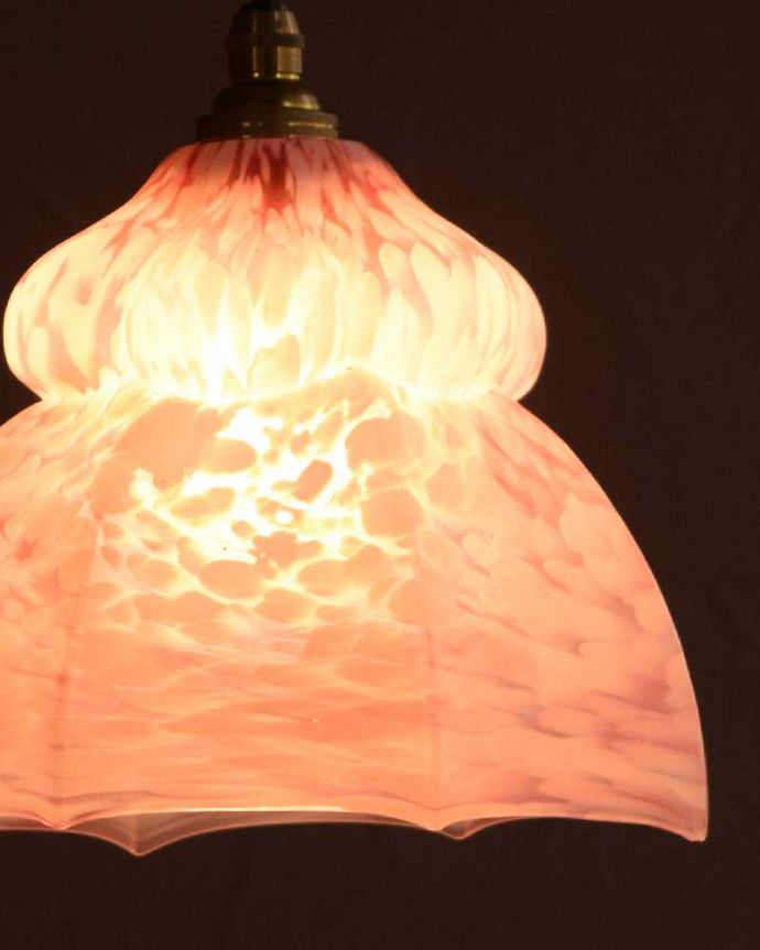 イギリスアンティーク　マーブルガラス×桜色のペンダントライト【43-415】天井照明　ランプシェード　コード色長さ変更可能！