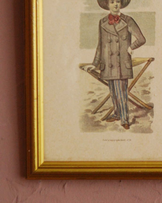 アンティーク その他の雑貨　アンティーク雑貨　イギリスアンティークのアートフレーム（ヴィクトリア時代の男の子）。アンティークだけが持つ風合いアンティークなので、多少のキズ、汚れはあります。(k-3979-z)