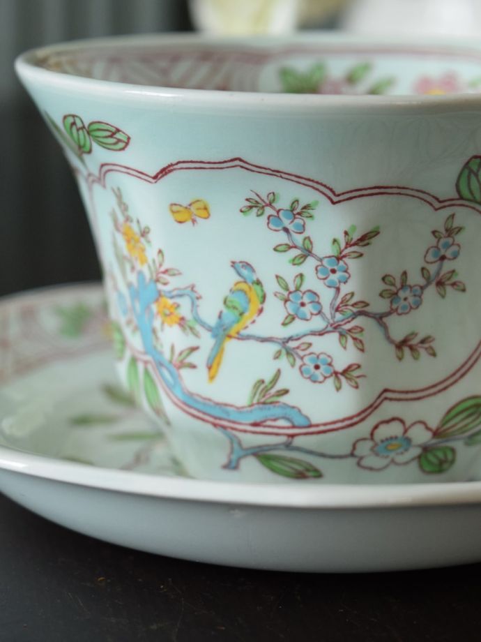 ミニチュア食器 ティーカップセット ブルーホワイト 花柄 シノワズリ 英国 陶器
