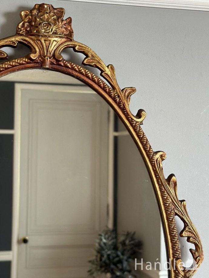 奥行約4cm英国【アンティーク】モールディングミラー 木製 壁掛け 鏡 