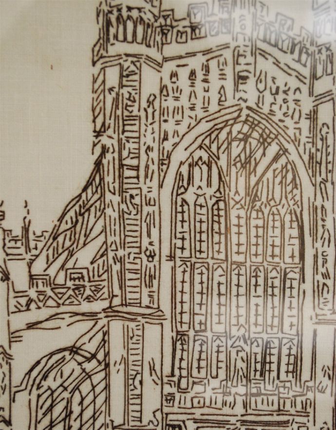 木の雑貨　アンティーク雑貨　刺繍で描かれた「Bath Abbey」英国で見つけたフレームの額絵 。イギリスの「バース寺院」を描いた一枚です。(m-1390-z)