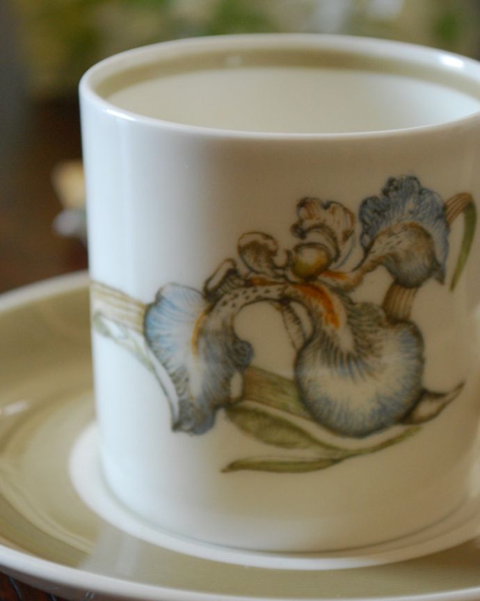 スージークーパー　アンティーク雑貨　イギリスのヴィンテージ食器、スージークーパーのカップ＆ソーサー（アイリス） 。スージーらしい細かい描写のアイリスアイリスとはアヤメのこと。(m-1820-z)