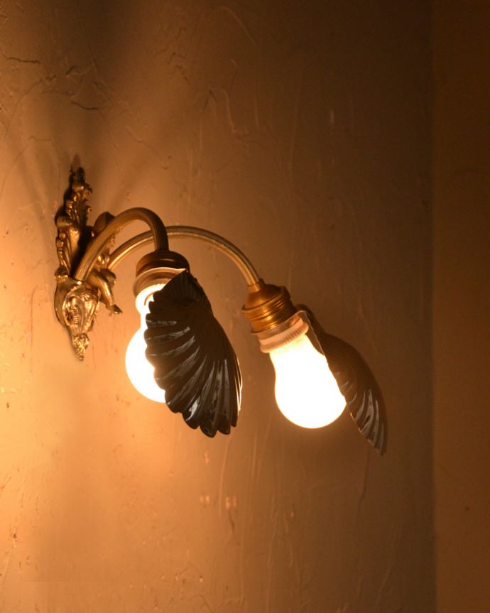 壁付けブラケット　照明・ライティング　フランス輸入のアンティーク照明、シェルモチーフのウォールブラケット（Ｅ26型　2個付）。。(m-2055-z)