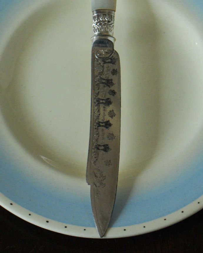 マザーオブパールのアンティークシルバープレート、デザートナイフ