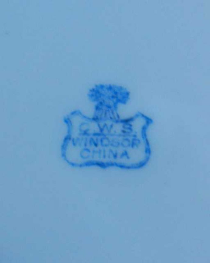 アンティーク 陶磁器の雑貨　アンティーク雑貨　可愛いお花が描かれたアンティークプレート（C.W.S. WINDSOR ） 。裏側には品質の証製造メーカー保証の意味がこもった窯印、ポーセリンマークがあります。(m-3623-z)