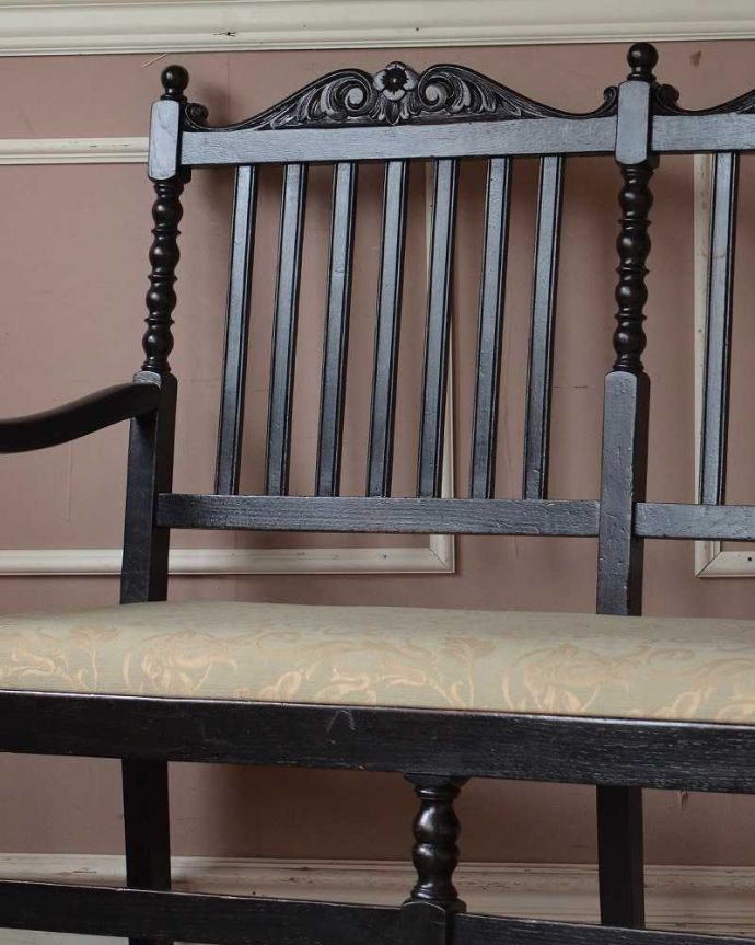 セティ・ソファ・ベンチ　アンティーク チェア　ジャコビアン様式がカッコイイ、オーク材のアンティークセティ（ソファベンチ）。どこを切り取っても美しいシルエットアンティークの椅子らしい高級感が溢れるフォルム。(m-430-c)