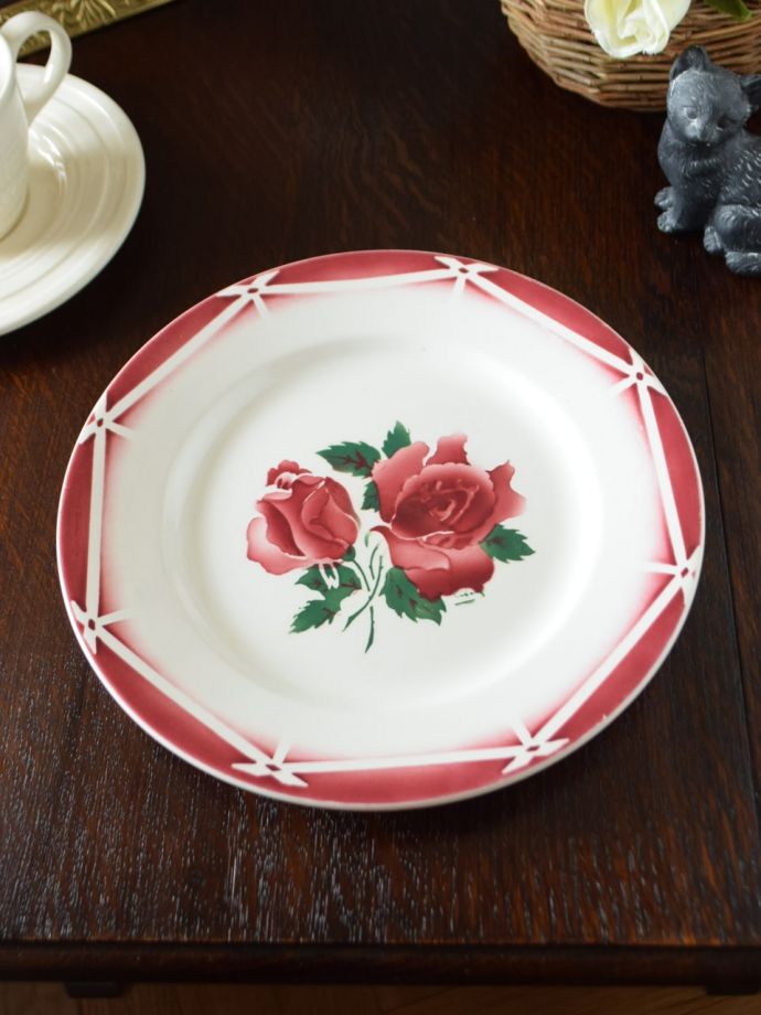 フランスアンティーク食器　皿　4枚　薔薇　DIGOIN