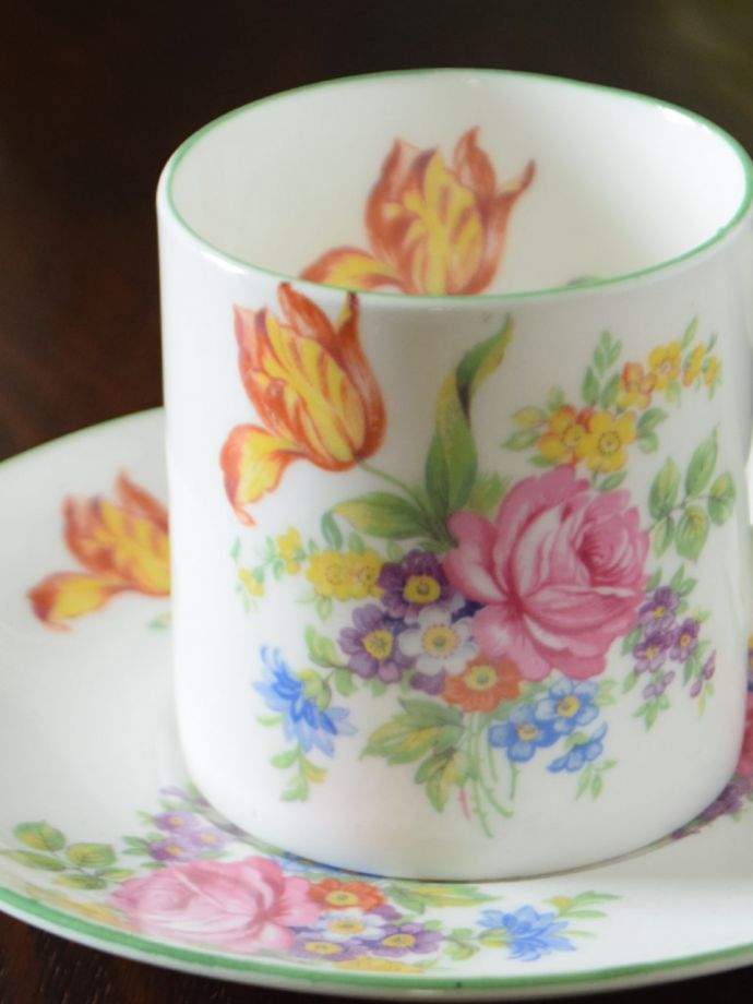 シェリー窯のアンティークカップ＆ソーサー、お花模様のデミタスカップ 