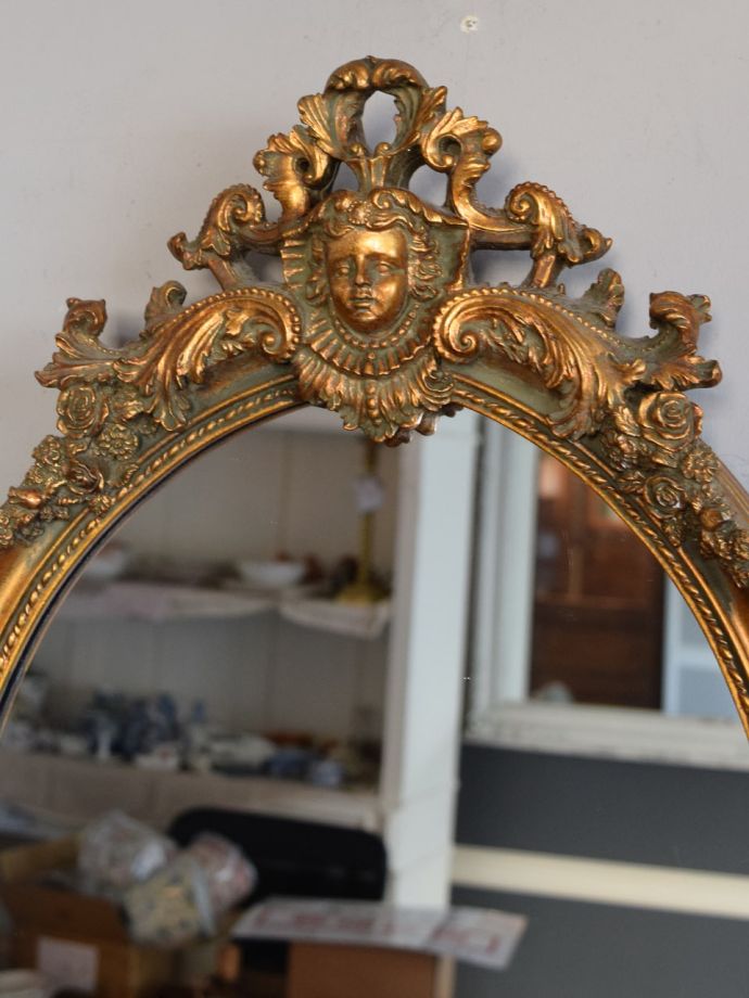 新品国産フランス アンティーク 真鍮製 天使 エンジェル 置き型鏡 西洋