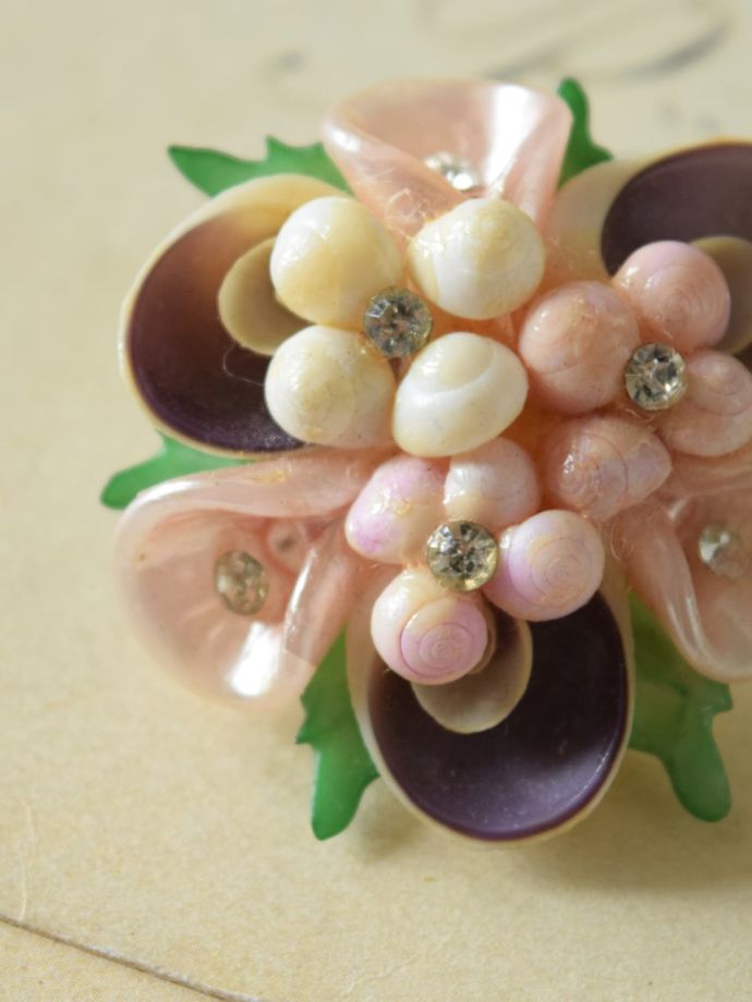 貝細工のアンティークブローチ 日本製ハンドメイド品 大きい真珠貝 ...
