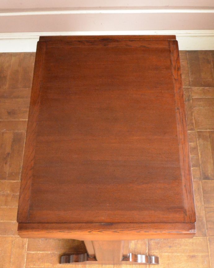 ロイドテーブル　アンティーク家具　ホーロー天板付き！オシャレなアンティークのベイキングテーブル（作業台）。オーク材の落ち着いた木目の天板です。(m-593-f)