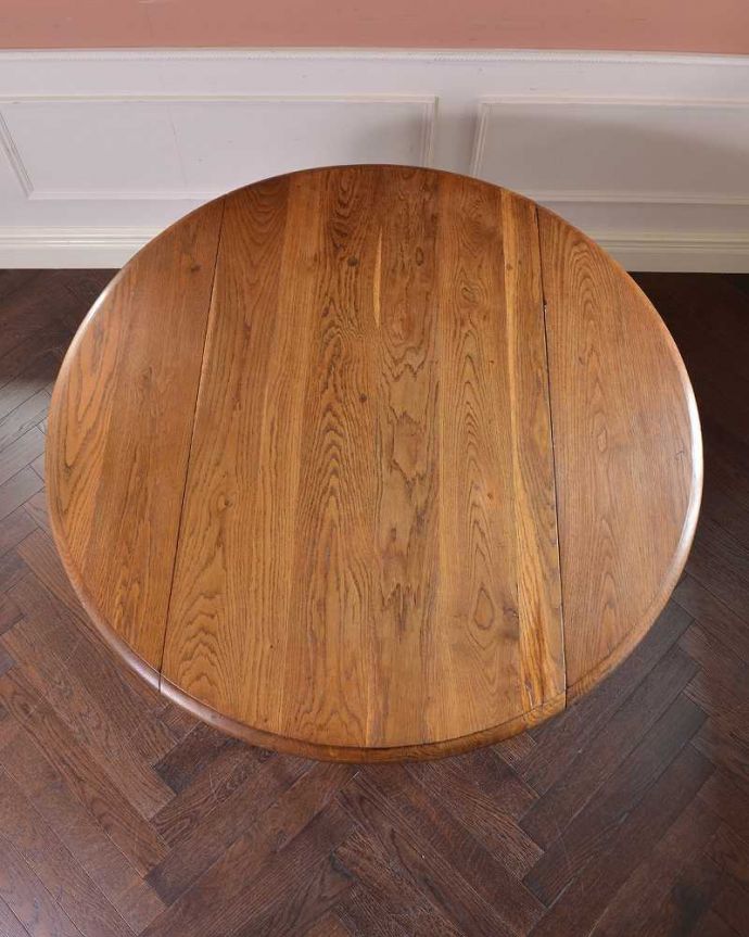 アンティークのテーブル　アンティーク家具　大きさが変えられるアンティーク家具、オーク材のドロップリーフテーブル(バタフライテーブル)。天板の修復には自信があります。(m-612-f)