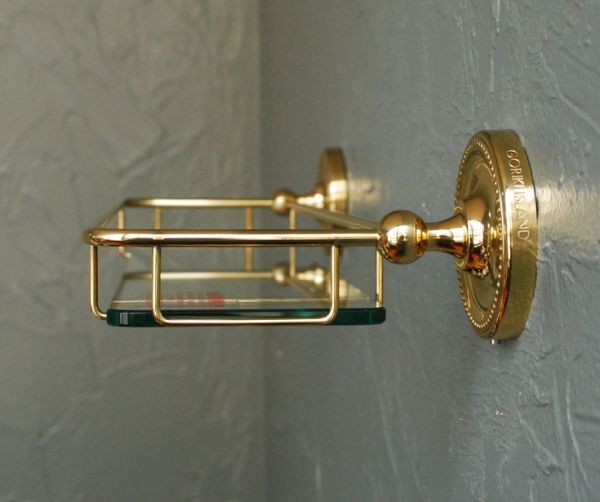 棚受け（シェルフ）　住宅用パーツ　真鍮×ガラスシェルフ（ゴールド）。取り付けやすいコンパクトなサイズです。(n12-111)