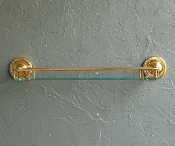棚受け（シェルフ）　住宅用パーツ　真鍮×ガラスシェルフ（ゴールド）。ホテルライフのようなラグジュアリーな生活にあこがれる方にピッタリです。(n12-111)