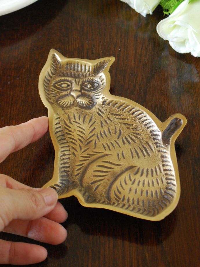 猫モチーフ真鍮トレイ トレー ヴィドポッシュ ヴィドポーシュフランスアンティーク