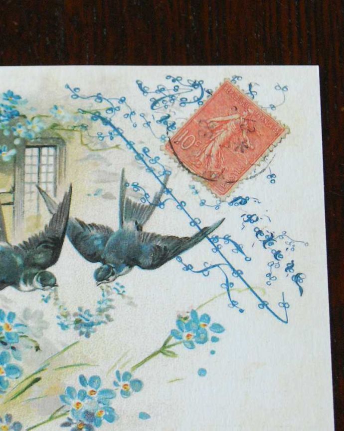 ポストカード　インテリア雑貨　お花の模様が描かれたアンティーク風のポストカードセット（5枚入り）。アンティーク風のポストカードまるで、本物のアンティークのような優しいタッチのお花が素敵なポストカードです。(n13-007)